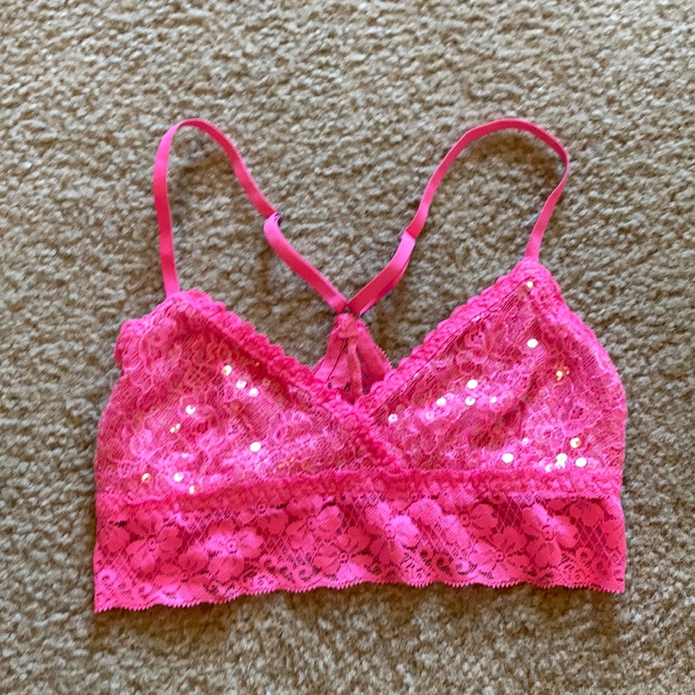 Pink lace and clear sequined Gilly hicks bra
